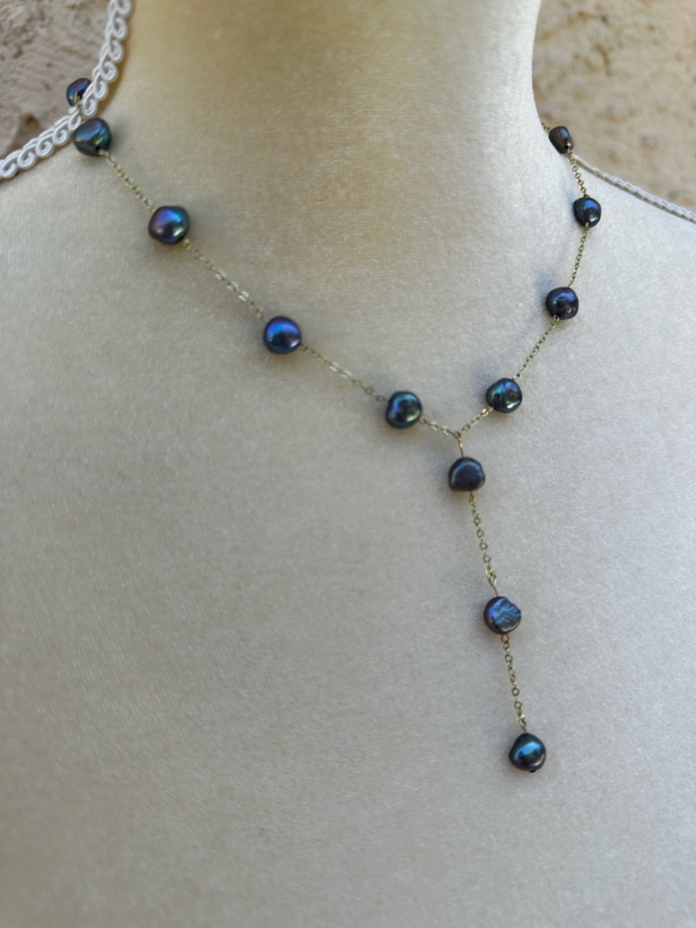 Hand Crafted Black Iridescent Pearl Y-Drop Necklace